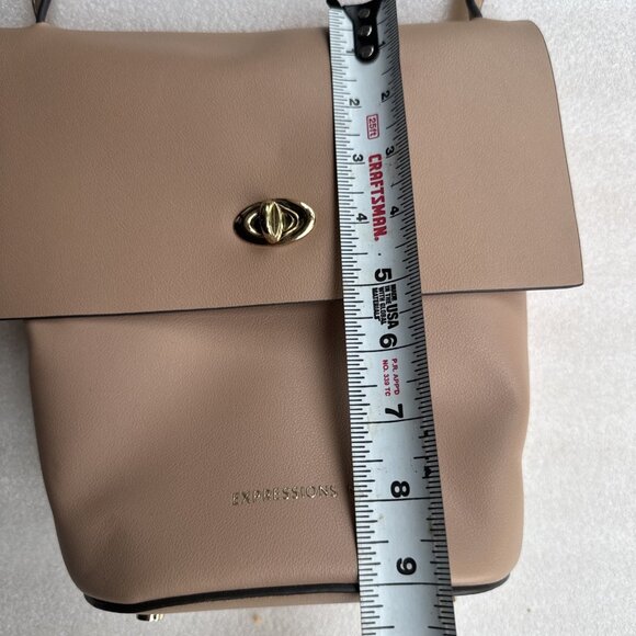 Expressions NYC Beige Faux Leather Crossbody Bag Adjustable Strap Gold-Tone - Picture 11 of 14